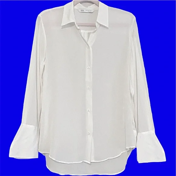 NWT ZARA Silk Top Blouse Button Shirt French Cuffs Oversized Light Tunic Gift - Picture 4 of 4